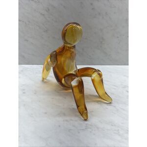 Vintage Hand Blown/Fairing Folk Art Person Sitting Unique Piece 6”x 6.5” Amber